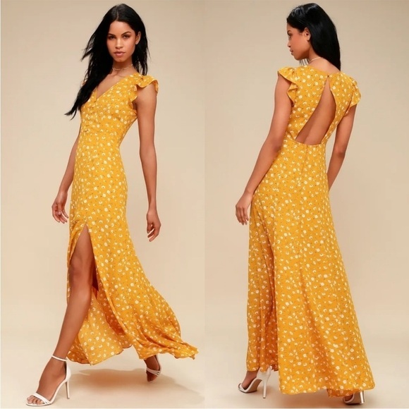 Lulus Dresses & Skirts - NEW Lulu's Fresh Picked Yellow Floral Print Backless Maxi Dress Medium